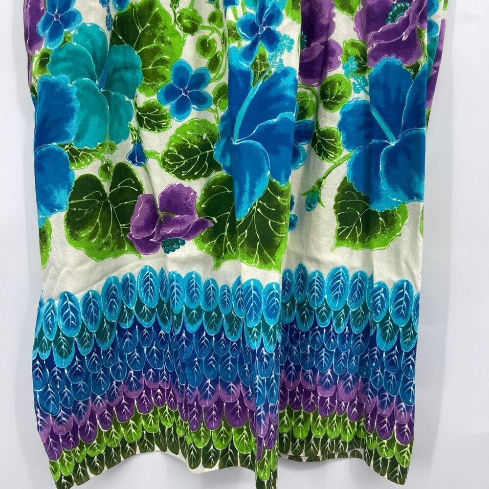 Vtg 60s Hawaii UI MAIKAI Hawaiian Floral Cotton Polynesian Party Caftan DRESS Sz - Picture 3 of 8